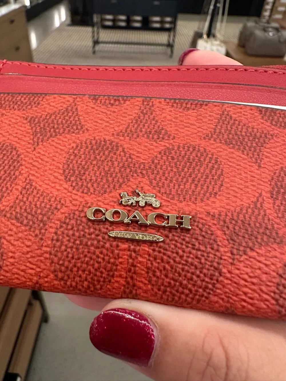 NWT! Coach CW870 Mini Skinny ID Case Signature Canvas IM/CRIMSON/Red/Gold